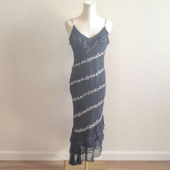 Y2K Silk Beaded Sequin Fairygoth Prom Dress - Picture 1 of 6